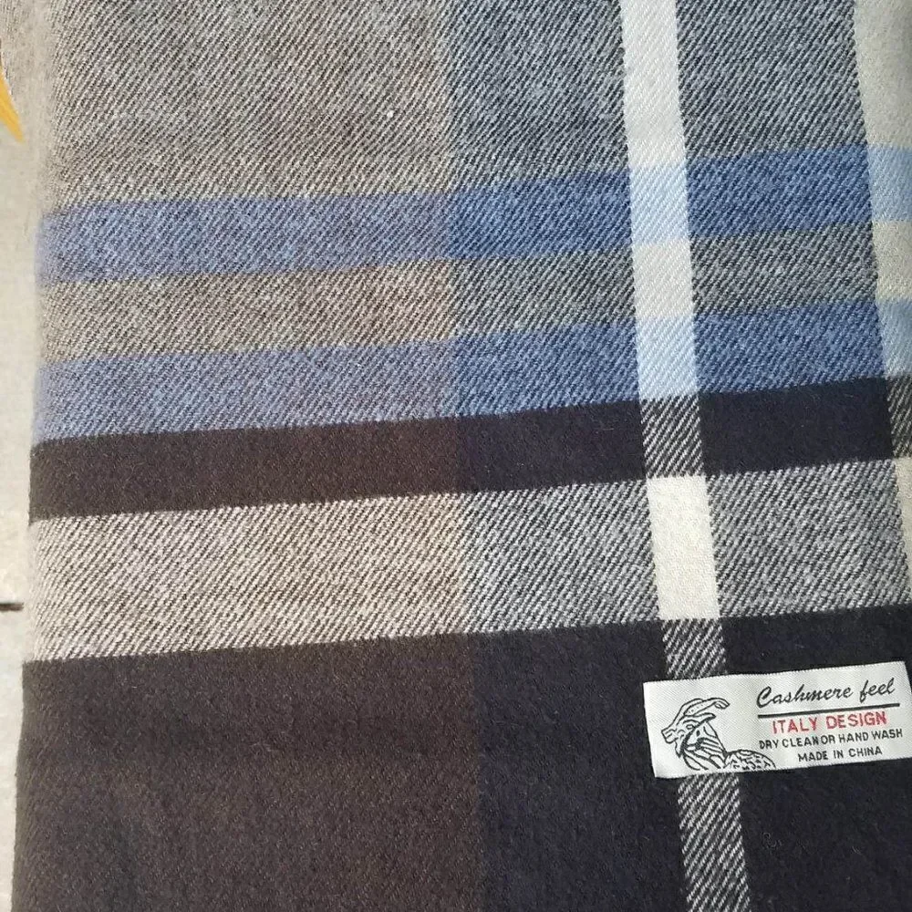 Cashmere feel Italian Design Brown Blue Tan Scarf